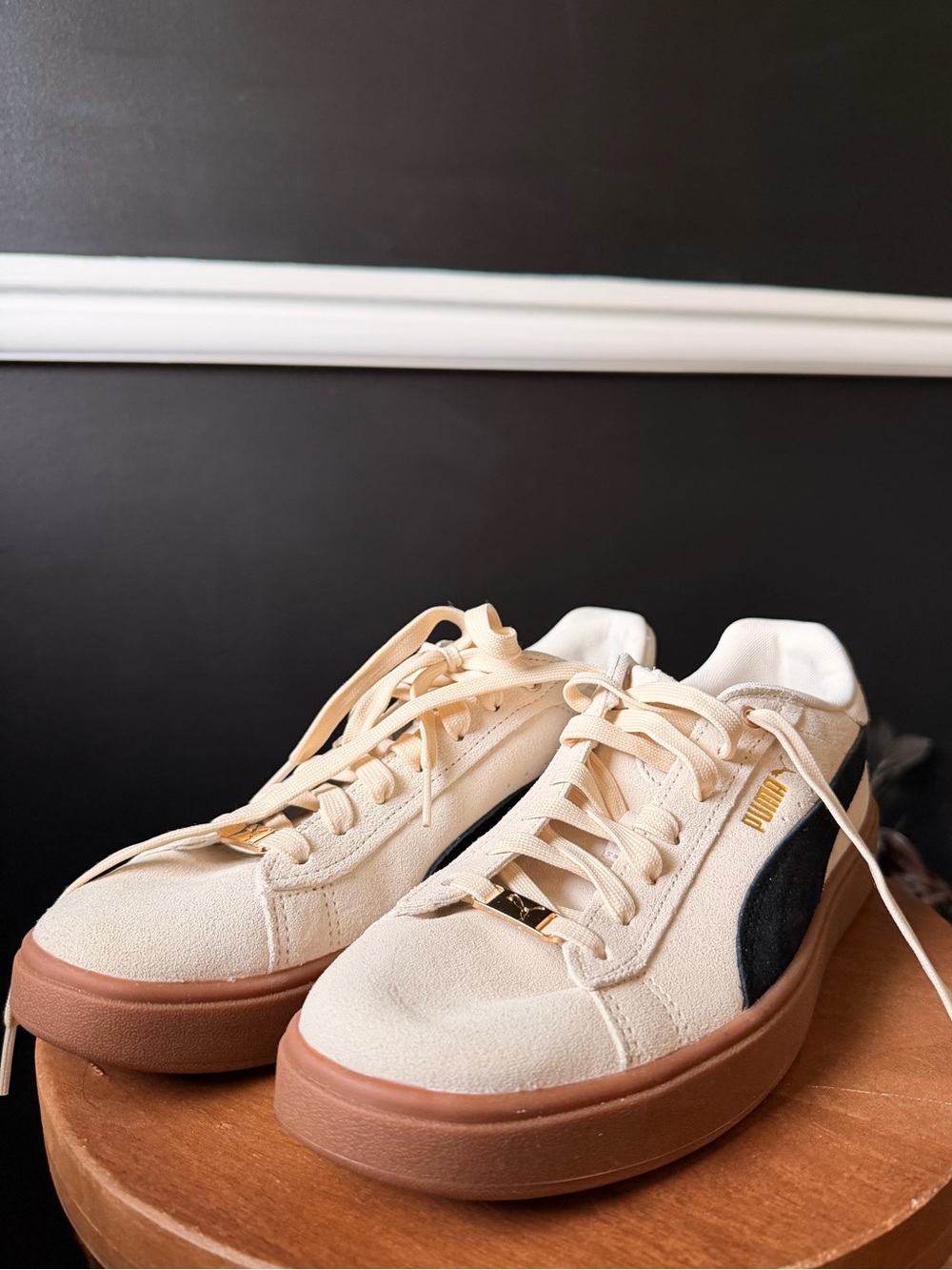 Puma Women’s Cream with Black Sneakers and Gum Sole